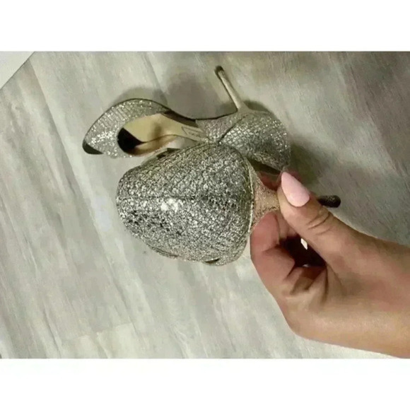 Jimmy Choo Gold Coarse Glitter Peep Toe Ankle Strap‎ Sandals Size 35 1/2 - Picture 9 of 16